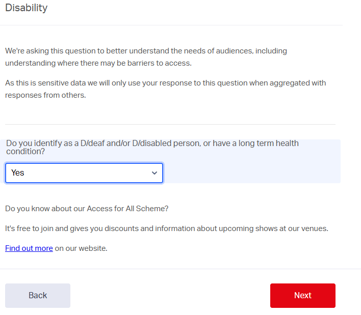 Screenshot of a survey showing additional information about an Access For All scheme