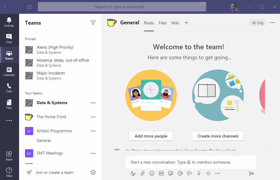 Animated GIF of a new Team created for people to connect with.
